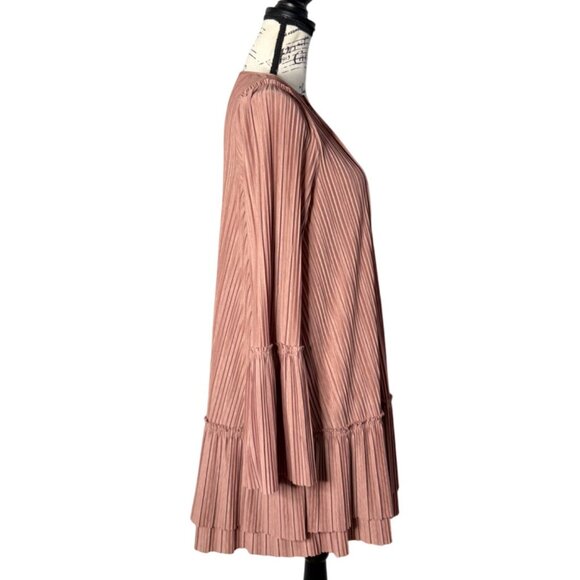 Free People Cant Help It Pleated Dress Oversized Pink V-Neck Long Sleeve Size S - Picture 3 of 9